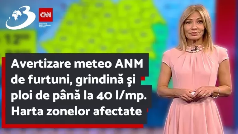 Avertizare meteo ANM de furtuni, grindina si ploi de pana la 40 l/mp. Harta zonelor afectate