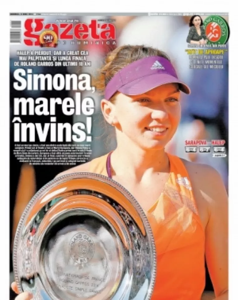 Finala Roland Garros: Simona Halep a fost invinsa de Maria Sarapova.Scor: 4-6; 7-6; 4-6