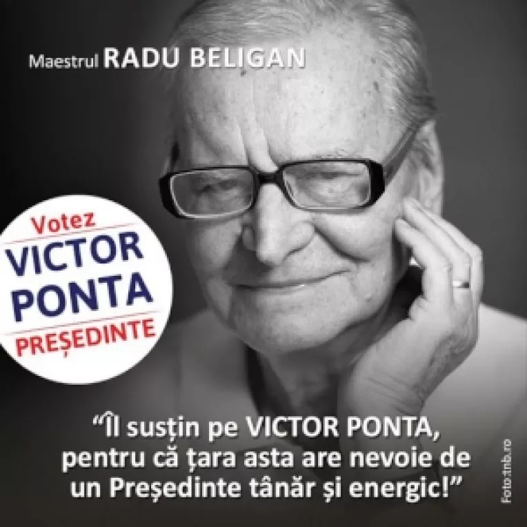 Maestrul Radu Beligan il sustine pe Victor Ponta in turul al doilea al prezidentialelor