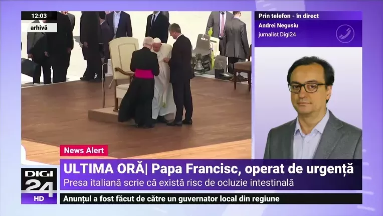 Papa Francisc, operat de urgenta la Roma, anunta Vaticanul